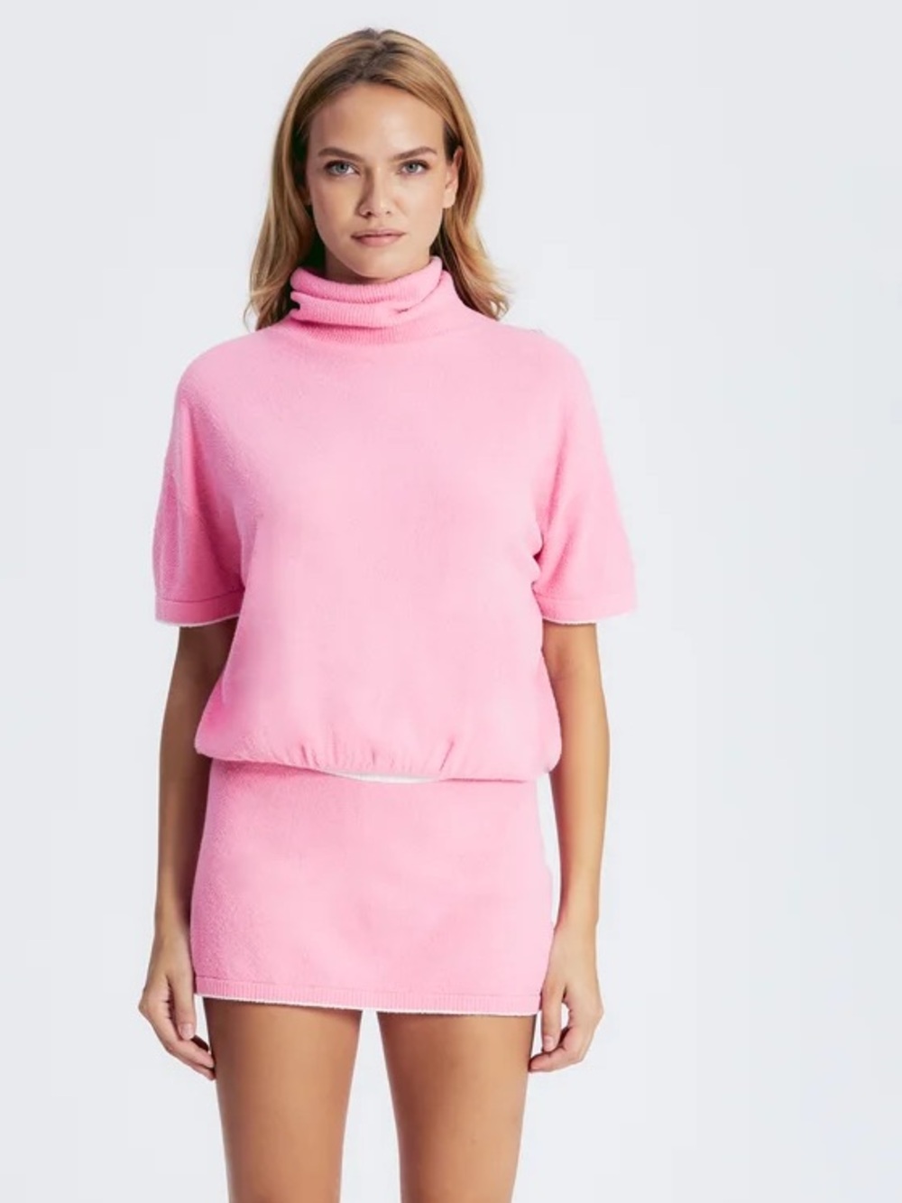 The Bar Pink Short-Sleeve Turtleneck Knit Top